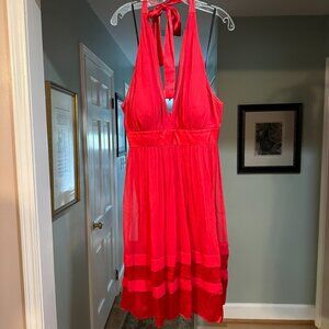 Red halter cocktail dress